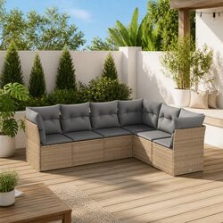 Garden Sofa Set 6 Piece Outdoor Furniture Patio Beige Poly Rattan Modular
