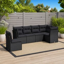 6 Piece Garden Sofa Set Outdoor Furniture Patio Seating Black Poly Rattan