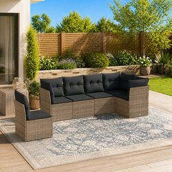 Garden Sofa Set 6 Piece Outdoor Furniture Grey Poly Rattan Modular Patio Seating