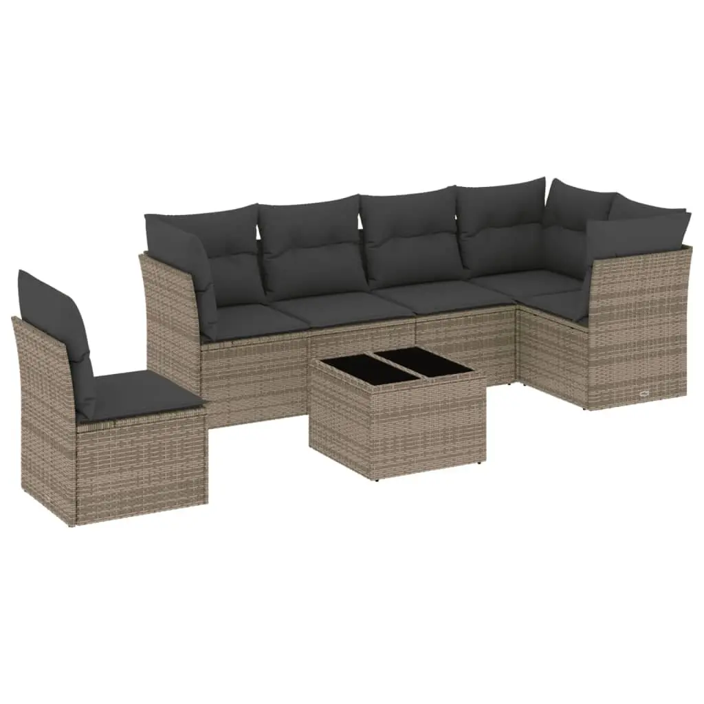 7 Piece Garden Sofa Set with Cushions Grey Poly Rattan Outdoor Furniture