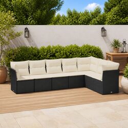 Garden Sofa Set 7 Piece Outdoor Furniture Black Poly Rattan Patio Lounge Seating