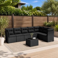 Garden Sofa Set 8 Piece Outdoor Furniture Black Poly Rattan Modular Patio