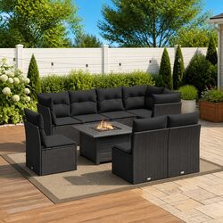 Garden Sofa Set 8 Piece Outdoor Furniture Patio Lounge Black Poly Rattan Modular
