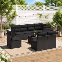 Garden Sofa Set 9 Piece Outdoor Furniture Black Poly Rattan Modular Patio Lounge