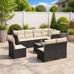 Garden Sofa Set 9 Piece Outdoor Furniture Black Poly Rattan Modular Patio