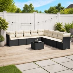Garden Sofa Set 10 Piece Outdoor Furniture Black Poly Rattan Patio Seating