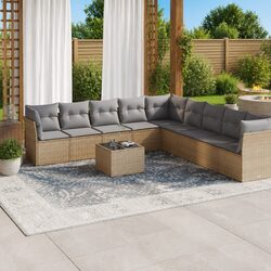 Garden Sofa Set 10 Piece Outdoor Furniture Beige Poly Rattan Patio Seating with