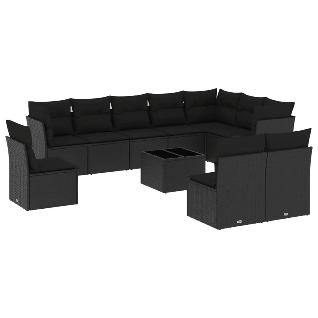 11 Piece Outdoor Garden Sofa Set Black PE Rattan Modular Furniture with Storage
