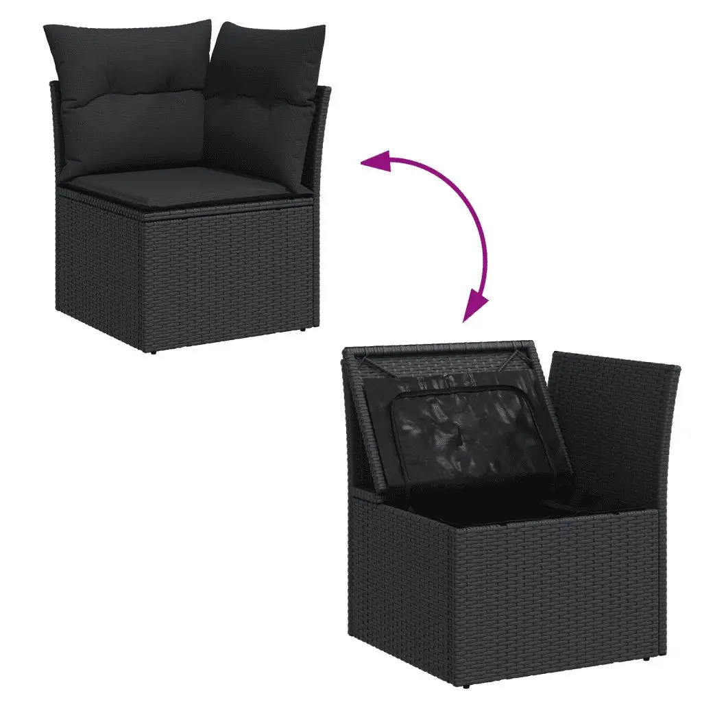 11 Piece Outdoor Garden Sofa Set Black PE Rattan Modular Furniture with Storage