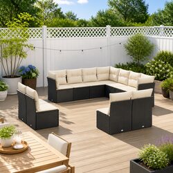 Garden Sofa Set 11 Piece Outdoor Patio Furniture Black Poly Rattan Modular