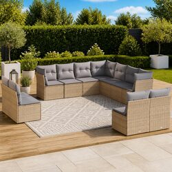 Outdoor Garden Sofa Set 11 Piece Poly Rattan Beige Patio Furniture with Cushions