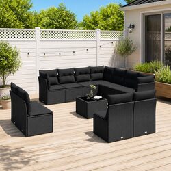 Garden Sofa Set 12 Piece Outdoor Furniture Black Poly Rattan Modular Patio