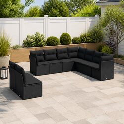 Garden Sofa Set 9 Piece Outdoor Furniture Black Poly Rattan Patio Sectional