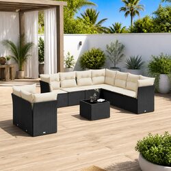 10 Piece Garden Sofa Set with Storage Cushions Black Outdoor Furniture Patio
