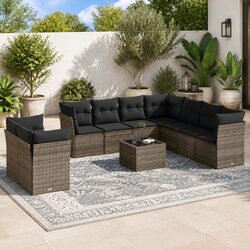 Garden Sofa Set 10 Piece Outdoor Furniture Grey Poly Rattan Modular Patio