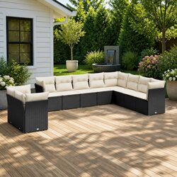 Garden Sofa Set 10 Piece Outdoor Furniture Black Poly Rattan Patio Modular