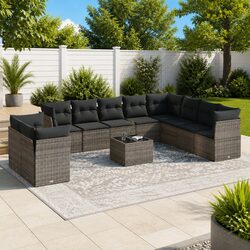 Garden Sofa Set 11 Piece Outdoor Furniture Grey Poly Rattan Patio Seating with