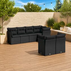 7 Piece Garden Sofa Set with Storage Cushions Outdoor Patio Furniture Black