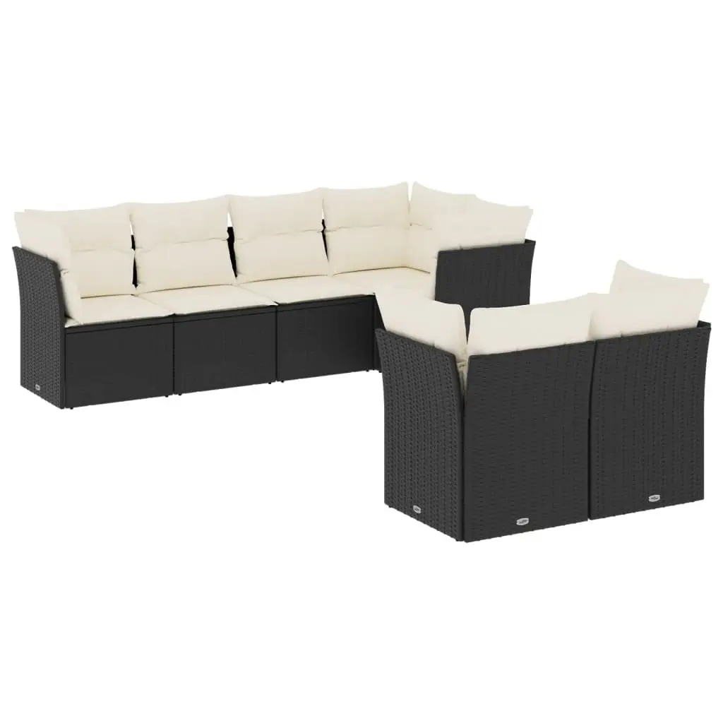 7 Piece Garden Sofa Set with Storage Cushions Black Poly Rattan Outdoor