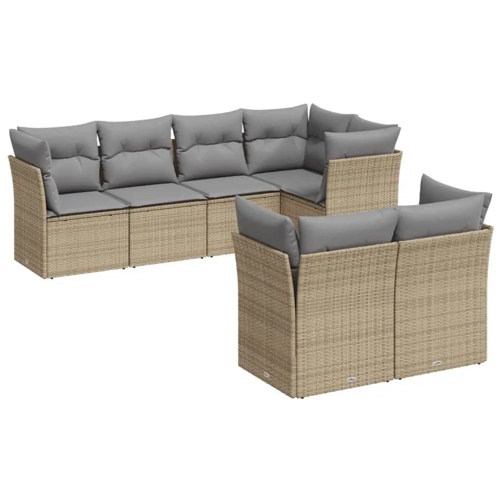 7 Piece Garden Sofa Set Outdoor Furniture Beige Poly Rattan with Cushions