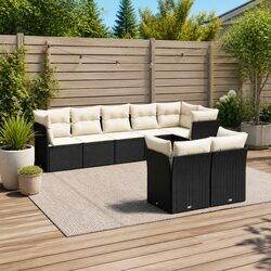 Garden Sofa Set 8 Piece Outdoor Furniture Patio Seating Black Poly Rattan
