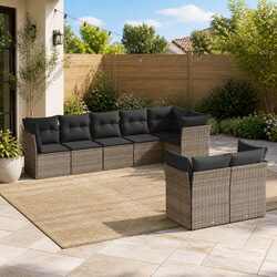 Garden Sofa Set 8 Piece Outdoor Furniture Grey Poly Rattan Modular with Storage