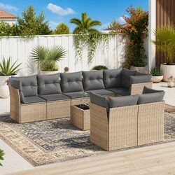 Garden Sofa Set 9 Piece Outdoor Furniture Patio Beige Poly Rattan Modular Lounge