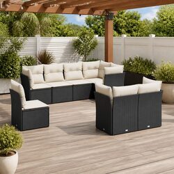 Garden Sofa Set 8 Piece Outdoor Furniture Black Poly Rattan Patio Modular