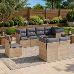 Outdoor Garden Sofa Set 8 Piece Beige Poly Rattan Patio Furniture Modular Seats