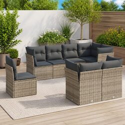 Garden Sofa Set 8 Piece Grey Poly Rattan Outdoor Furniture Patio Sectional
