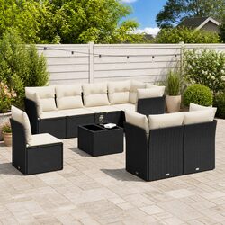 9 Piece Garden Sofa Set with Storage Cushions Black Outdoor Patio Furniture
