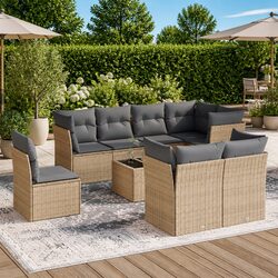 Garden Sofa Set 9 Piece Outdoor Furniture Beige Poly Rattan Patio Seating