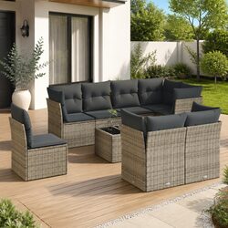 Garden Sofa Set 9 Piece Outdoor Furniture Patio Lounge Grey Poly Rattan with