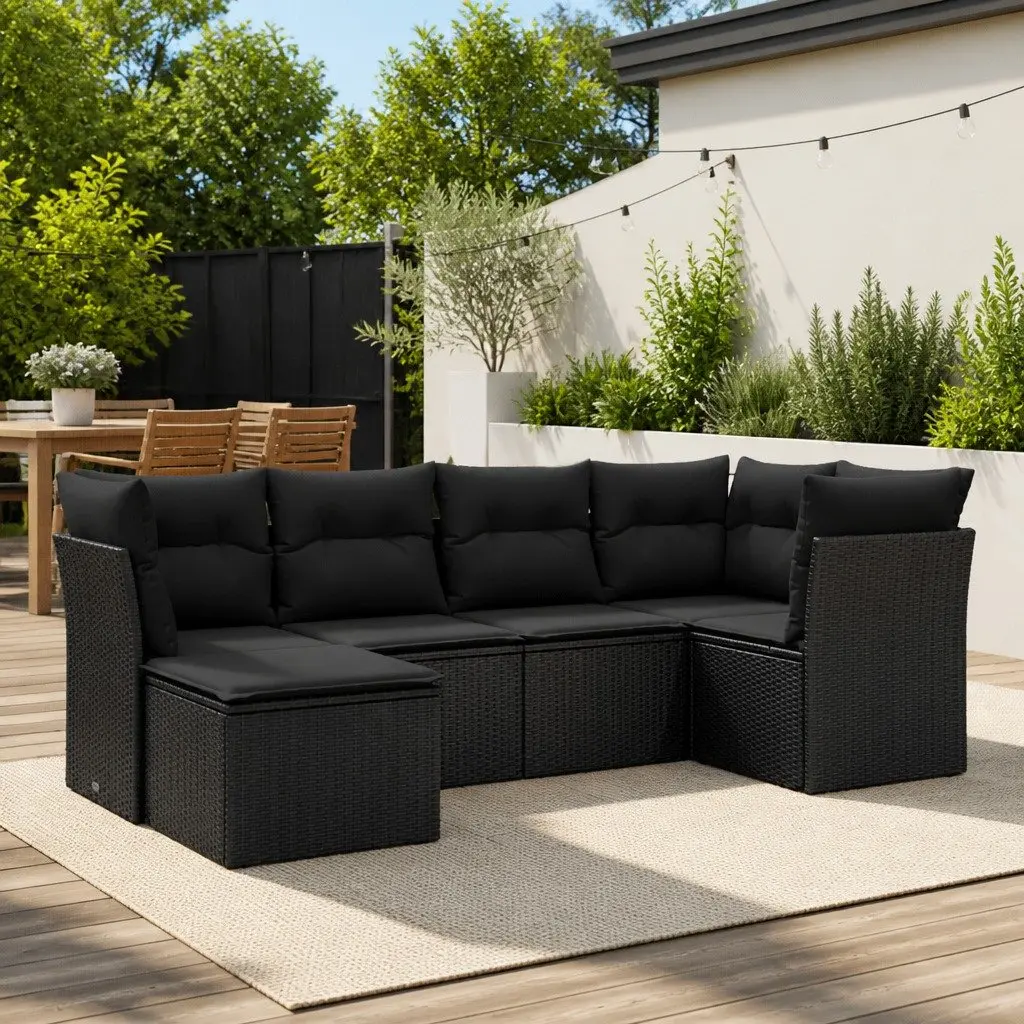 6 Piece Garden Sofa Set Outdoor Patio Furniture Black Poly Rattan Modular