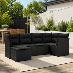 6 Piece Garden Sofa Set Outdoor Patio Furniture Black Poly Rattan Modular