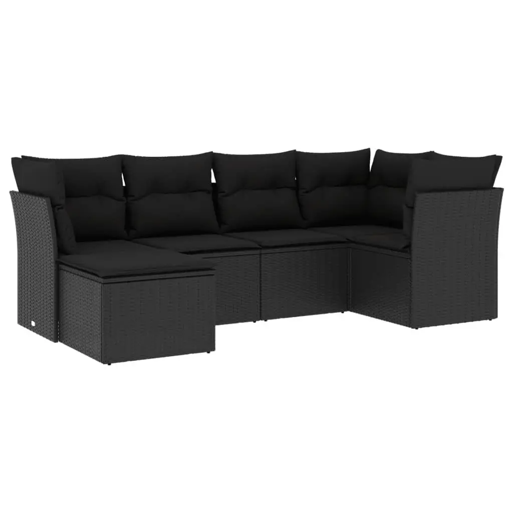6 Piece Garden Sofa Set Outdoor Patio Furniture Black Poly Rattan Modular