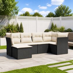 6 Piece Garden Sofa Set Outdoor Patio Furniture with Cushions Black Poly Rattan