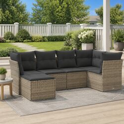 Garden Sofa Set 6 Piece Outdoor Furniture Grey Poly Rattan Patio Seating
