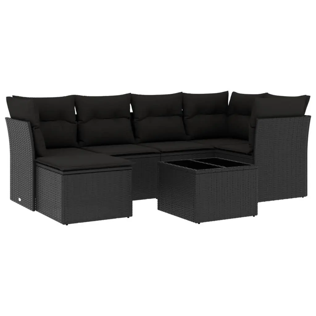 7 Piece Garden Sofa Set Outdoor Patio Furniture Black Poly Rattan with Cushions