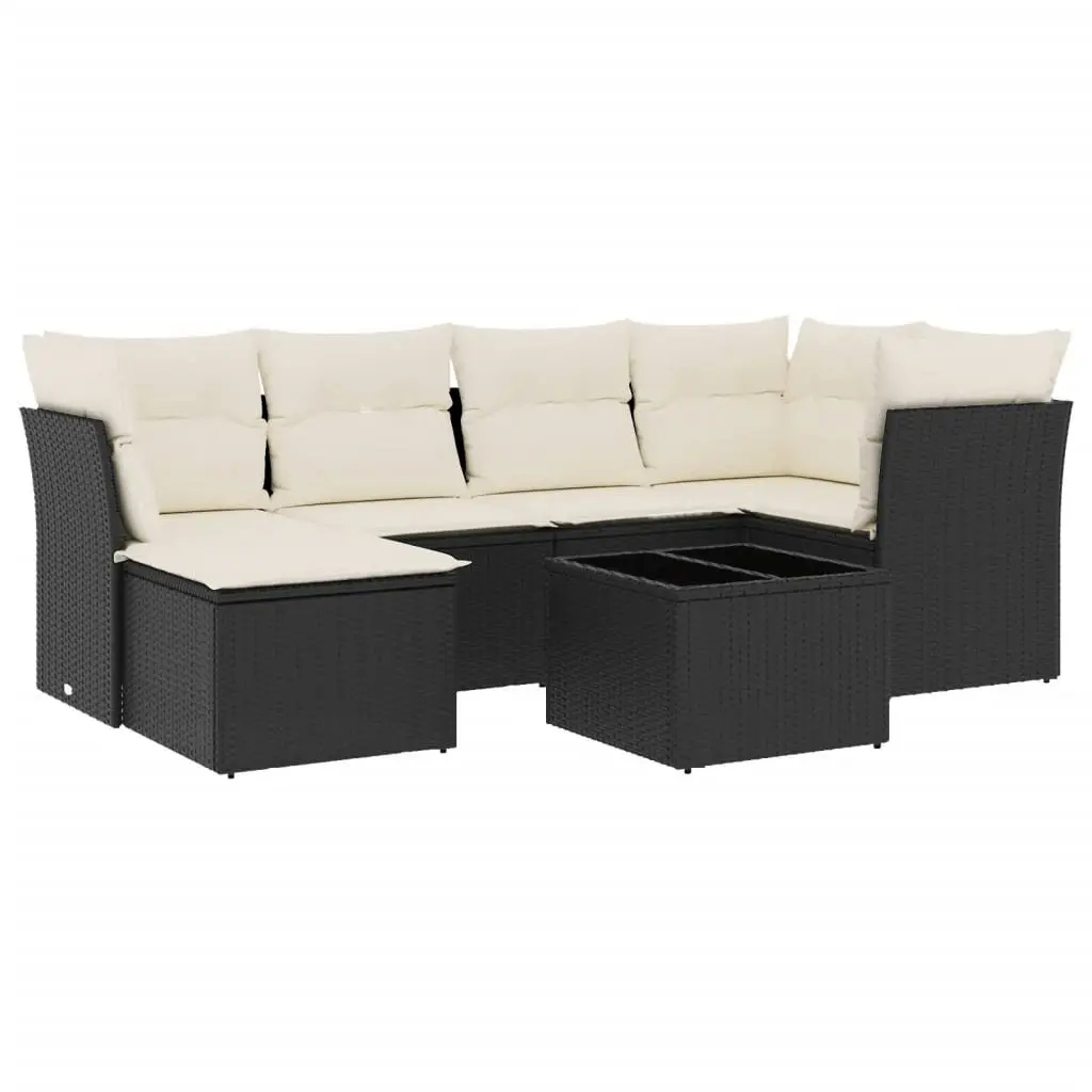 7 Piece Garden Sofa Set Outdoor Patio Furniture Black Poly Rattan with Cushions