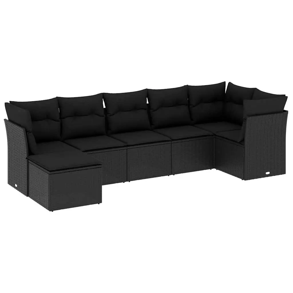 7 Piece Outdoor Garden Sofa Set with Cushions Black Poly Rattan Patio Furniture
