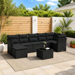 Garden Sofa Set 8 Piece Outdoor Furniture Black Poly Rattan Patio Lounge with