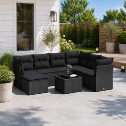 Garden Sofa Set 8 Piece Outdoor Furniture Black Poly Rattan Modular Patio