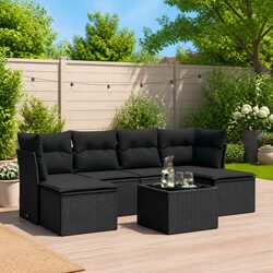 7 Piece Garden Sofa Set Black Poly Rattan Outdoor Furniture Patio Lounge
