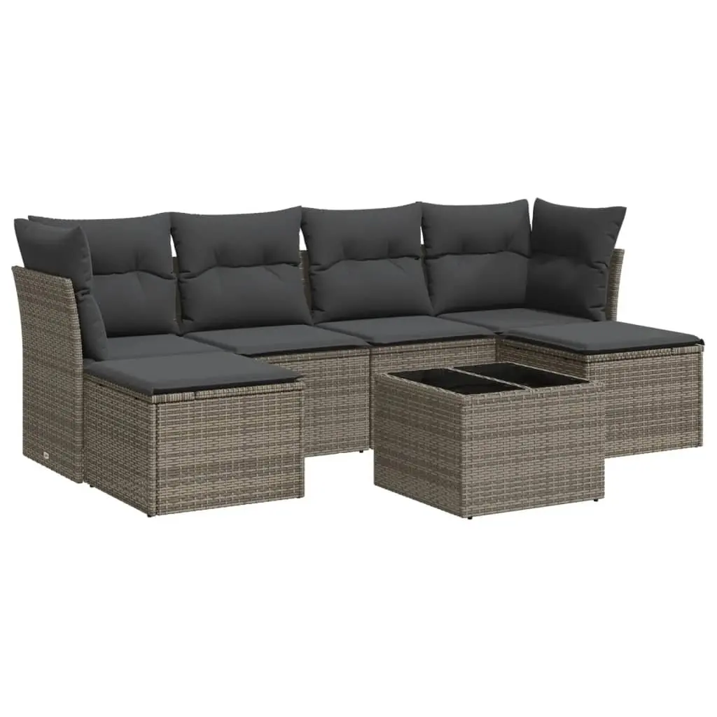 7 Piece Garden Sofa Set Grey Poly Rattan Outdoor Furniture Patio Lounge Cushions