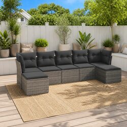 Garden Sofa Set 7 Piece Outdoor Furniture Grey Poly Rattan Patio Seating with