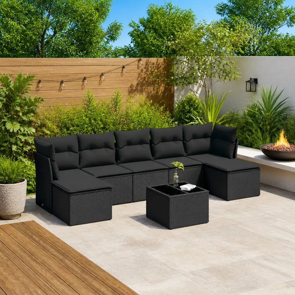 Garden Sofa Set 8 Piece Modular Outdoor Furniture Black PE Rattan