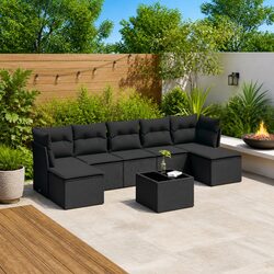 Garden Sofa Set 8 Piece Outdoor Furniture Patio Sectional Black Poly Rattan