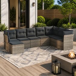 Garden Sofa Set 8 Piece Outdoor Furniture Grey Poly Rattan Modular Patio Lounge