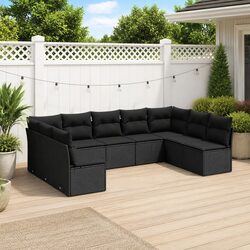 Garden Sofa Set 9 Piece Outdoor Furniture Poly Rattan Black Patio Sectional